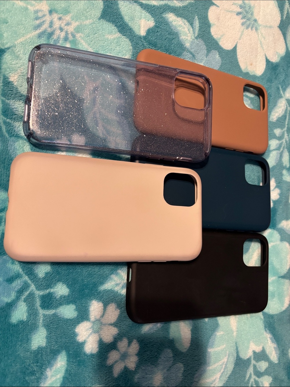 Silicone and Clear Glitter Phone Case Bundle - Black, Navy, Tan , Brown, Clear